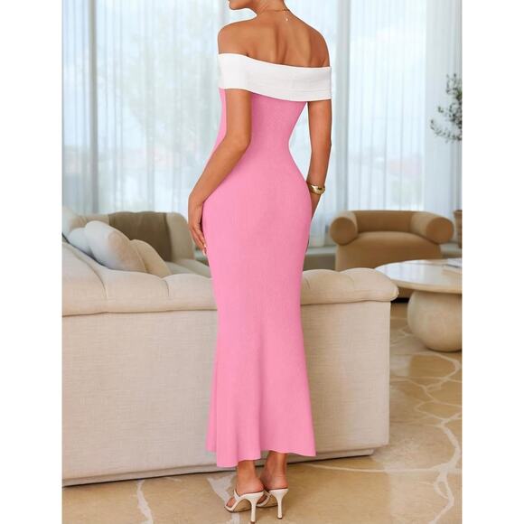 ZESICA Sweater Dress Womens Size S Off The Shoulder Ribbed Knit Sleeveless Maxi - Picture 2 of 8